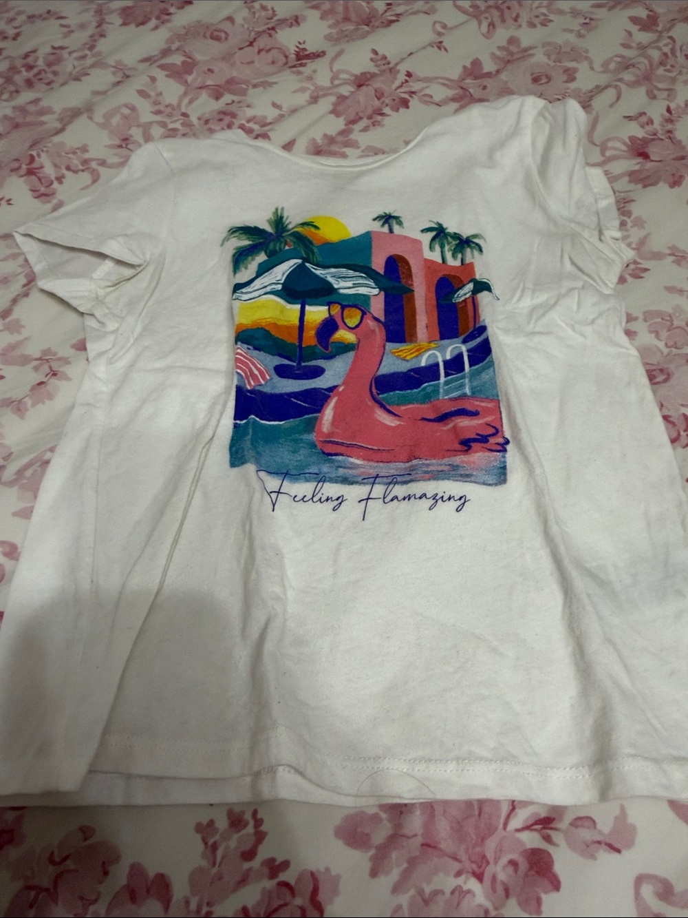 Very rare White Old Navy, top limited edition, summer flamingo Size 10- 12 kids